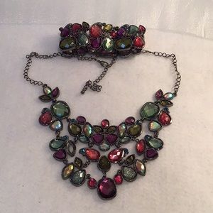 Statement Multi Colored stone necklace with matching bracelet set